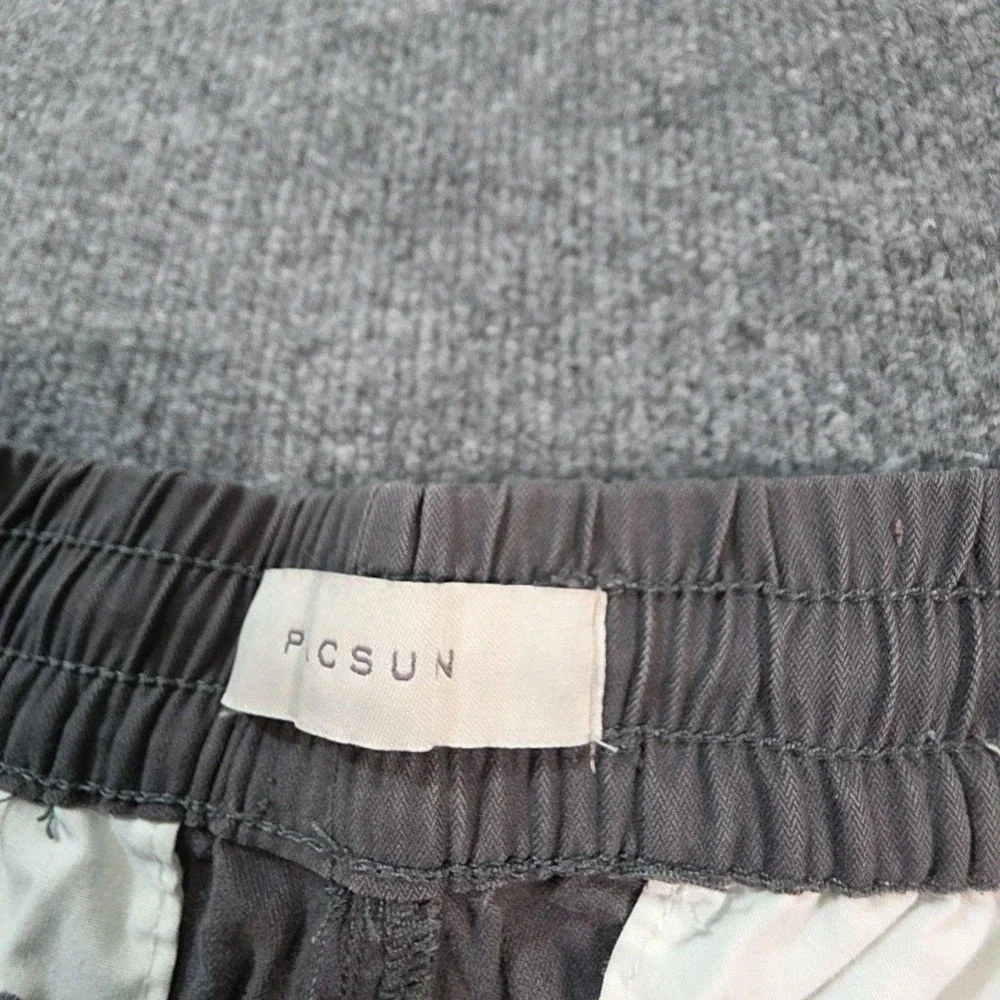 PCSUN Cargo Shorts Mens 33 Gray Canvas Elastic Waist Drawstring Pockets Summer